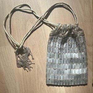 Elegant Beaded Drawstring Bag Newport News - Champagne Gold Metallic